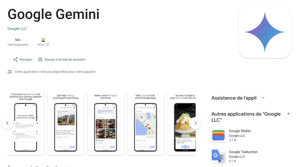 The Google Gemini app is available on the Play Store in a few countries.