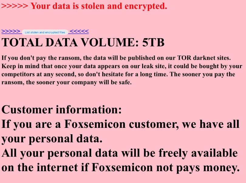 Le message publié sur le site de Foxsemicon. // Source : Numerama