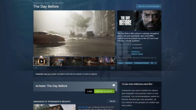 L’escroquerie The Day Before est réapparue sur Steam, un scam dans le scam