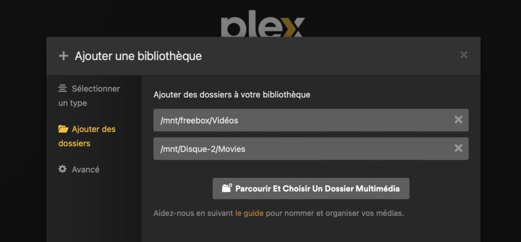 The Plex server manages hard drives connected via USB to the Freebox.