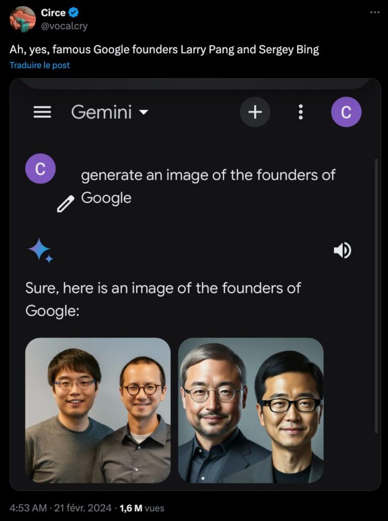 Gemini n'a pas bien représenté les deux fondateurs de Google // Source : Capture d'écran Numerama