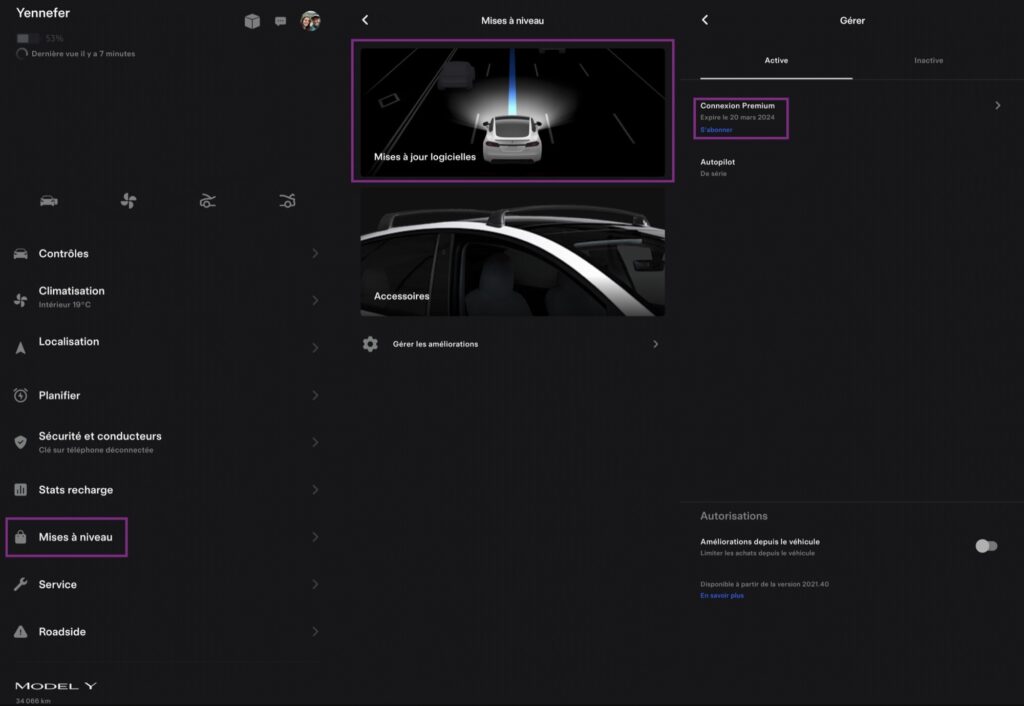 Comment s'abonner depuis l'application Tesla à la connexion premium