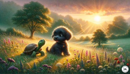 Un chien et son amie la tortue // Source : Numerama/Dall-E