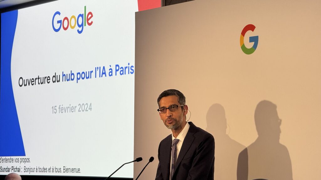 Sundar Pichai at Google's AI Hub in Paris.  // Source: Numerama