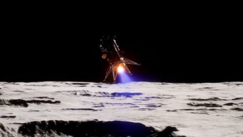 Odysseus se posant sur la Lune, vue d'artiste. // Source : Capture YouTube Intuitive Machines