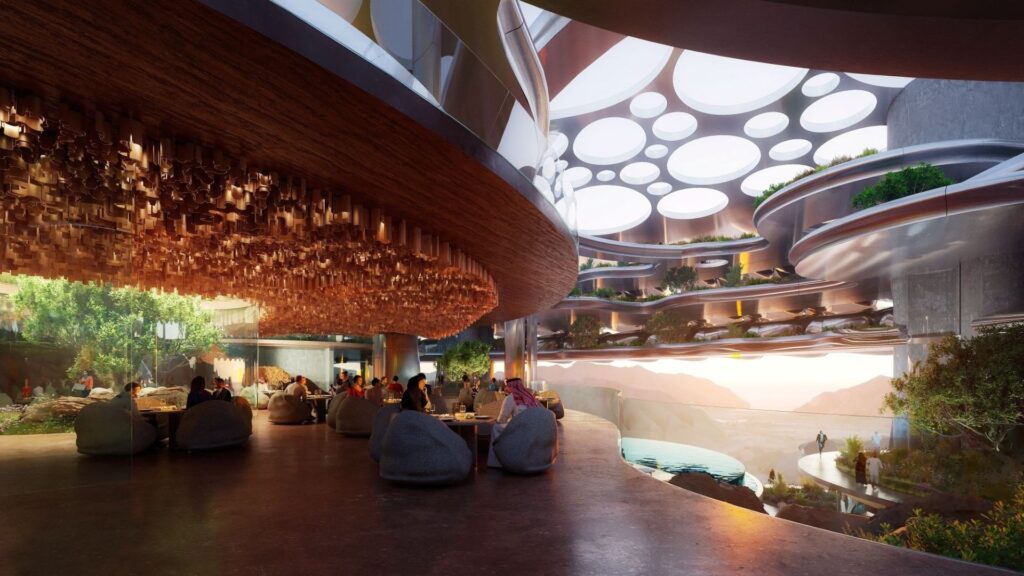 Une représentation de ce à quoi le futur restaurant de l'hôtel doit ressembler // Source : Raffles / Neom 