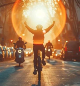 Un cycliste victorieux sur la vie // Source : Numerama avec Midjourney