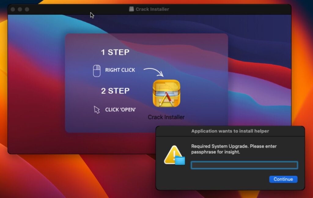 The application asks to be dropped to bypass Mac security filters.  // Source: BitDefender