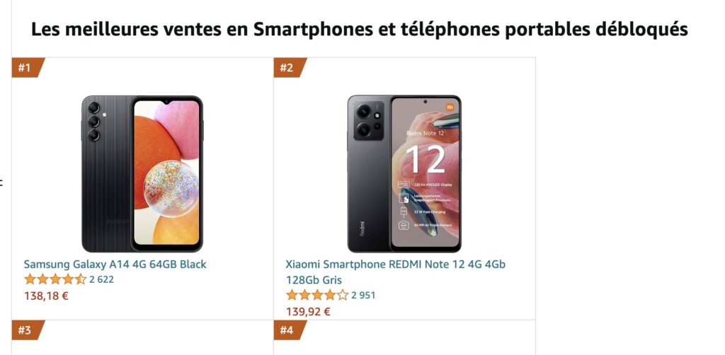 Sur Amazon, le Smasung Galaxy A14 est le smartphone le plus populaire.