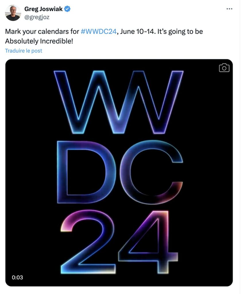 The tweet from Greg Joswiak, Apple's vice president of marketing.