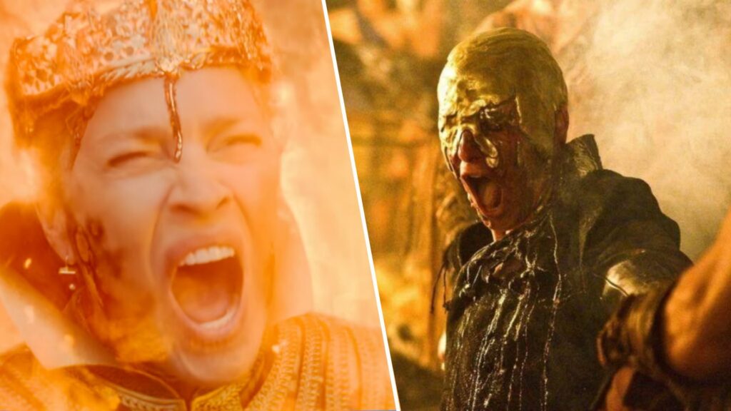 The Queen of Aurea and Viserys are literally covered in gold // Source: Montage Numerama