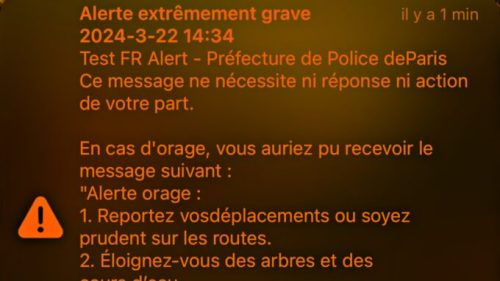 L'alerte FR-ALERT envoyée à Paris dans le 15ème arrondissement. // Source : Capture Numerama