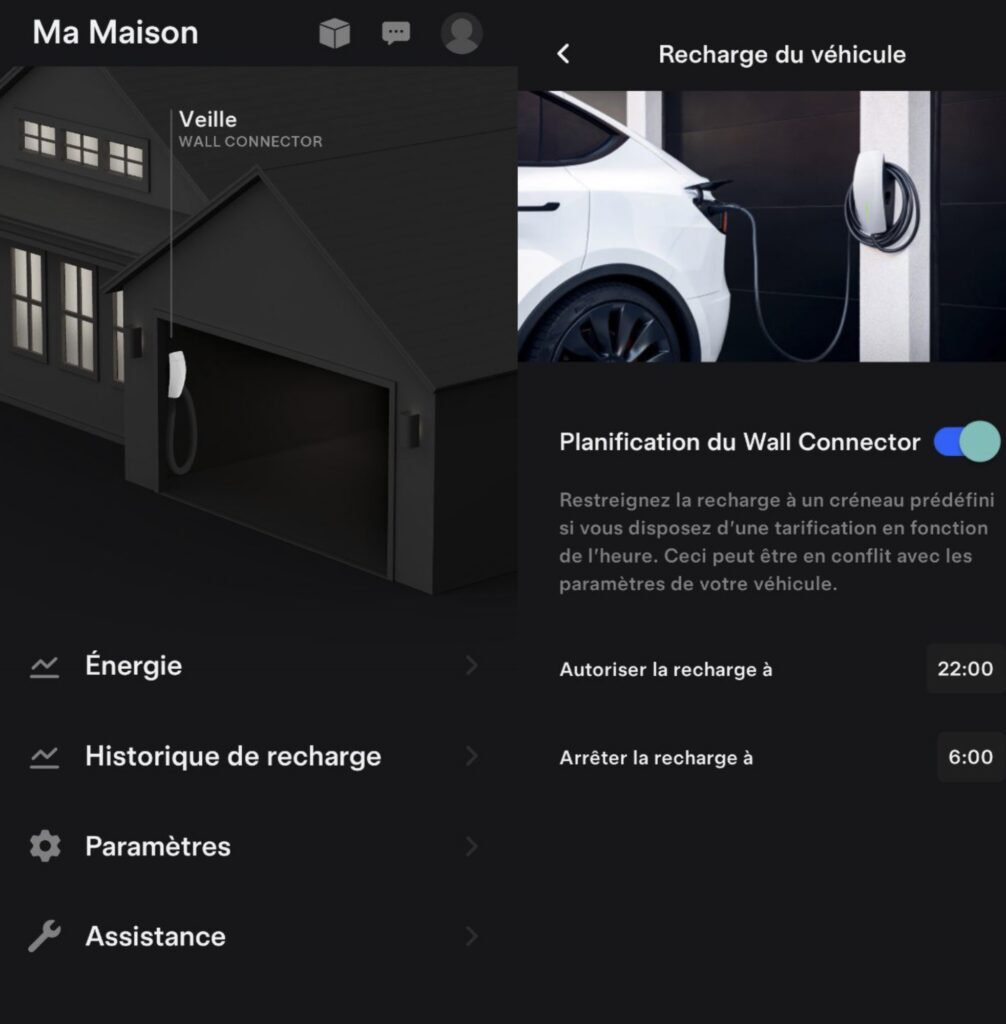 La planification de la recharge du Wall Connector de Tesla