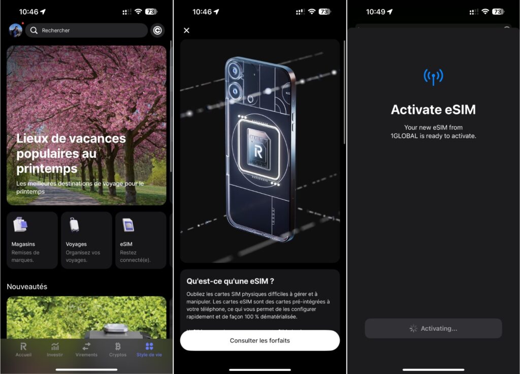 L'activation de l'eSIM gratuite dans l'application.