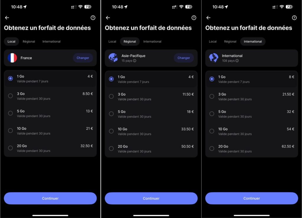 The prices offered by Revolut depending on the desired coverage area.  Several offers can be mixed.