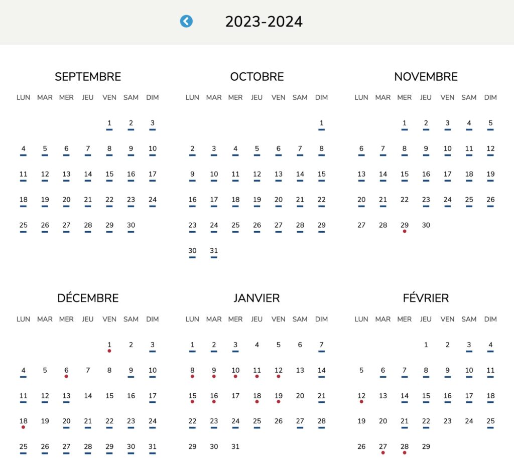 Les couleurs des jours de la saison Tempo en cours // Source : URL