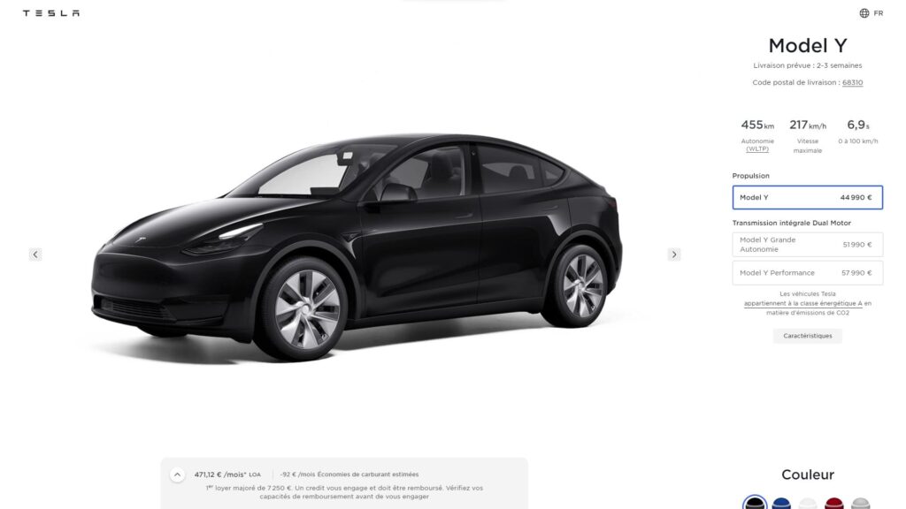Nouveau prix du Model Y au 22 mars 2024 // Source : Capture site Tesla