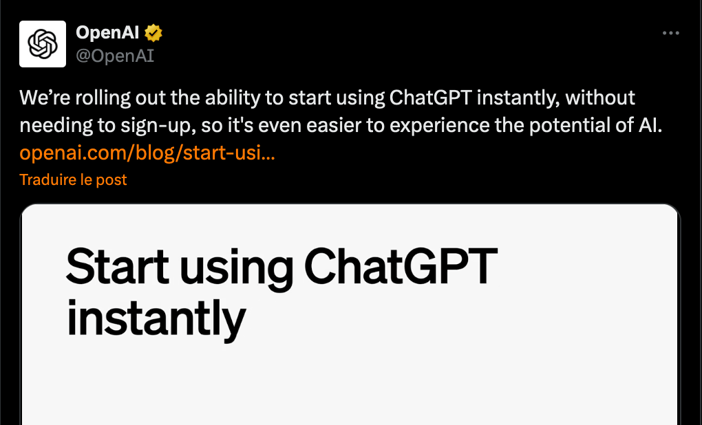 OpenAI announces the opening of ChatGPT to the general public.