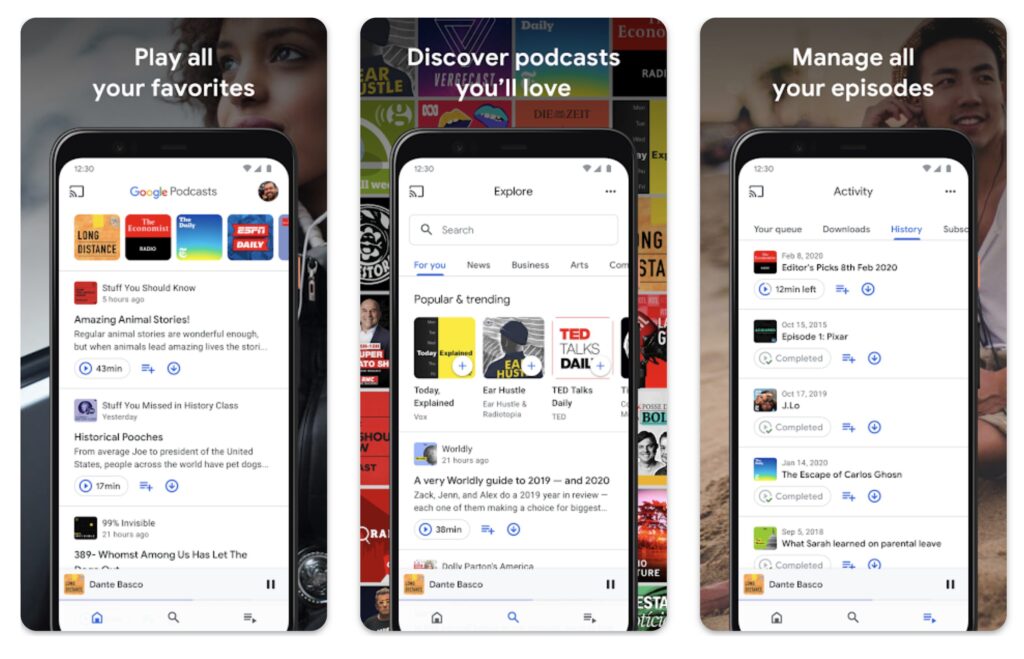 Google Podcasts sur Android. // Source : Capture Play Storee