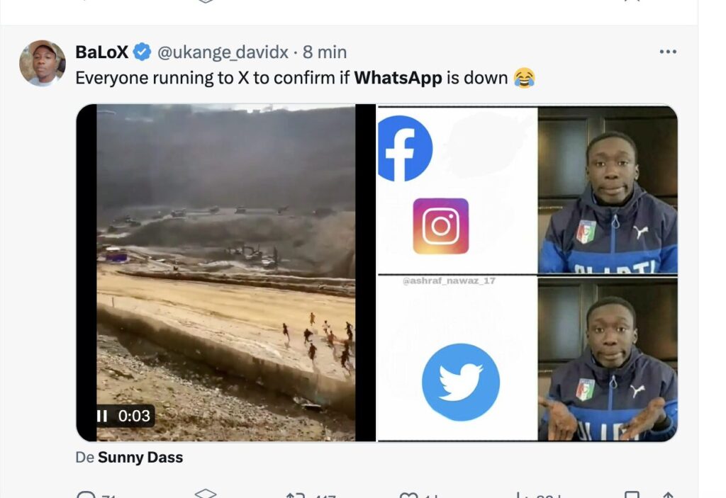 Une blague sur Twitter à propos de la panne WhatsApp