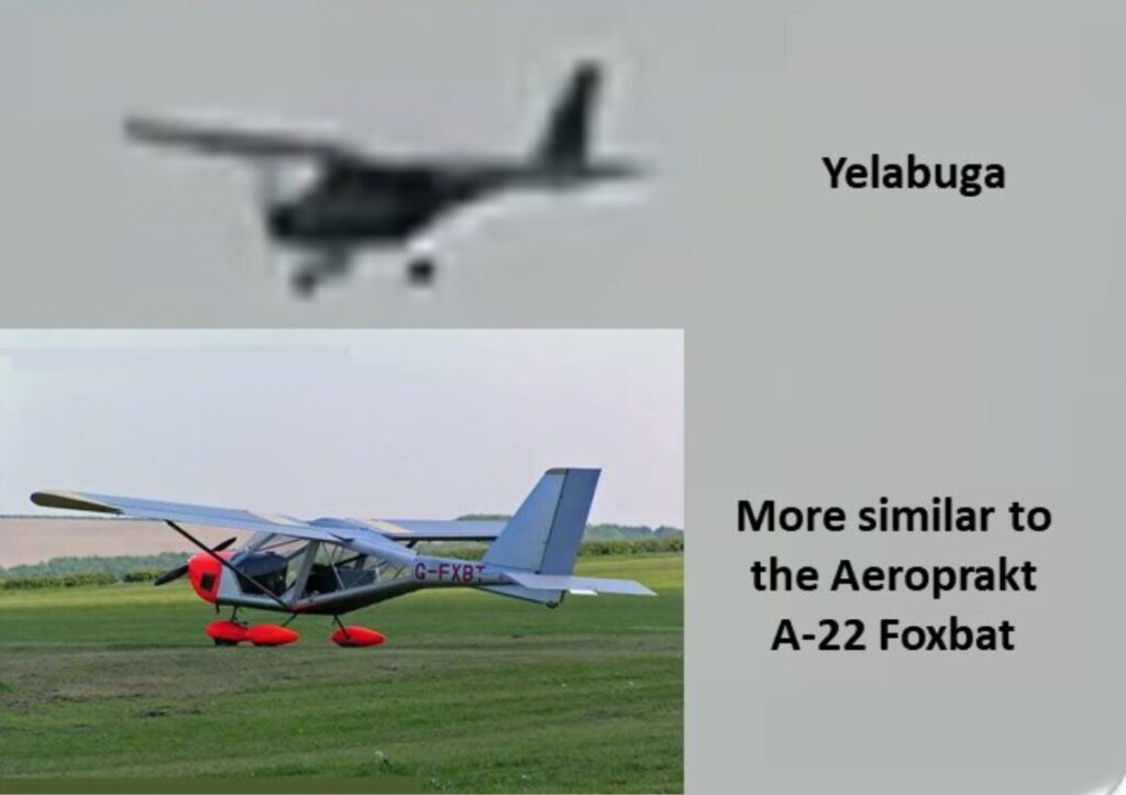 Une comparaison entre la silhouette du drone et l'A-22 Foxbat.  // Source : X/Osint Uri