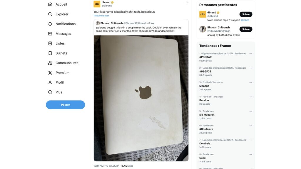 La blague douteuse de dbrand // Source : Capture Twitter