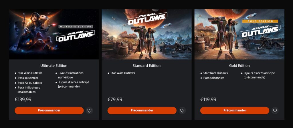 Toutes les éditions de Star Wars Outlaws // Source : PlayStation Store