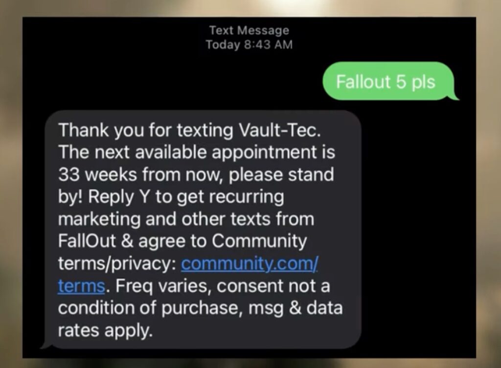 Un numéro de téléphone mystérieux dans la série Fallout // Source : Capture YouTube