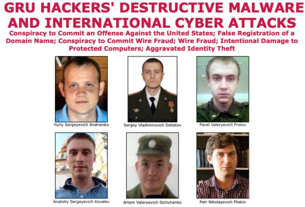 Russian Sandworm hackers wanted by FBI.  // Source: FBI