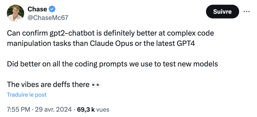 Pour certains spécialistes, gpt2-chatbot est plus intelligent que GPT-4.