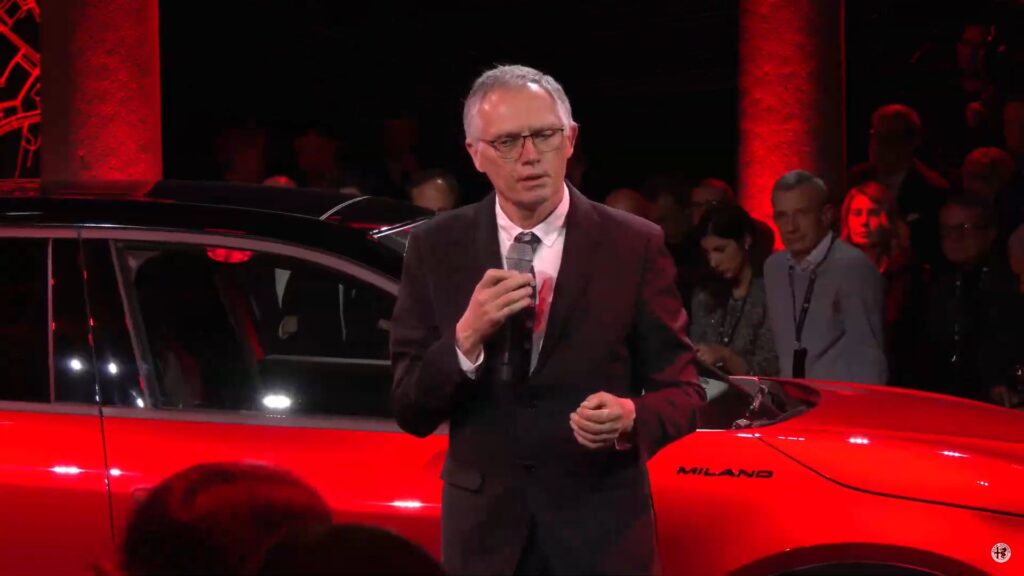 Carlos Tavares during the Alfa Romeo Milano exhibition // Source: Alfa live capture 