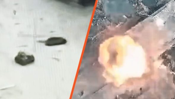 Un drone terrestre ukrainien fait explose un pont. // Source : X / PS01