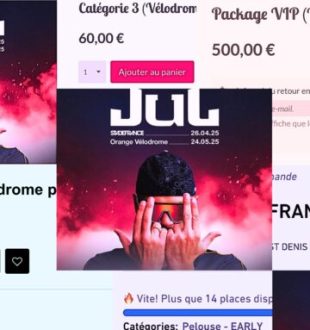 Les faux sites pour le concert de Jul sont déjà légions sur le web. // Source : Numerama