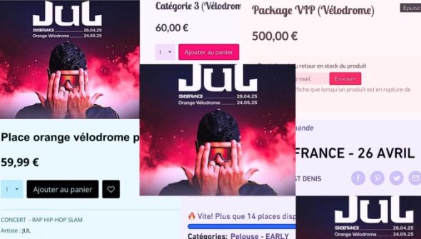 Les faux sites pour le concert de Jul sont déjà légions sur le web. // Source : Numerama