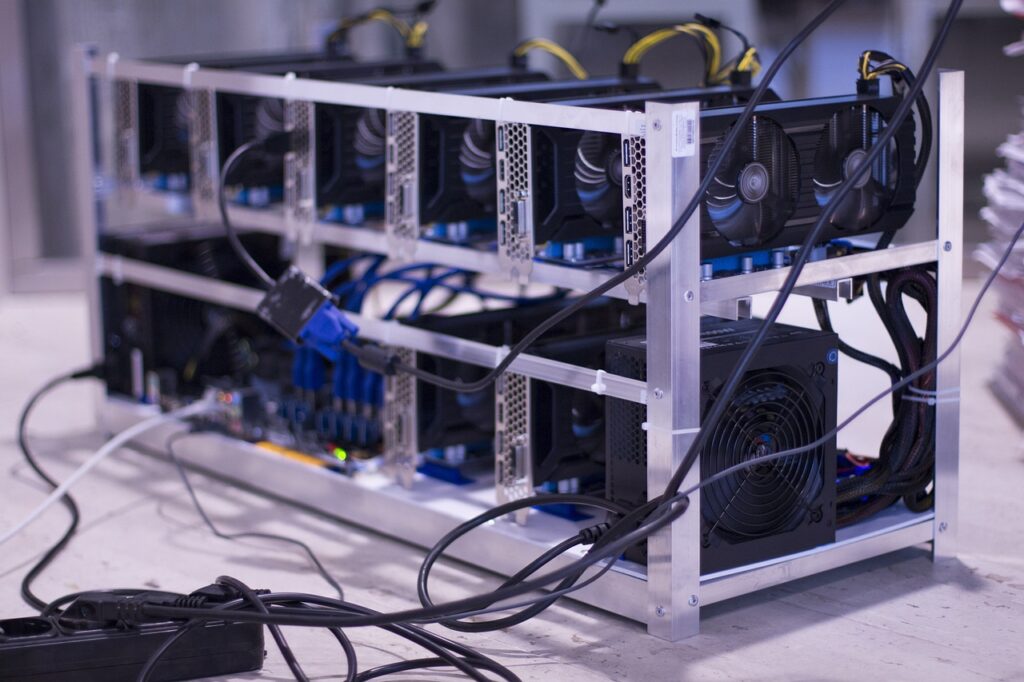 A battery of bitcoin mining machines.