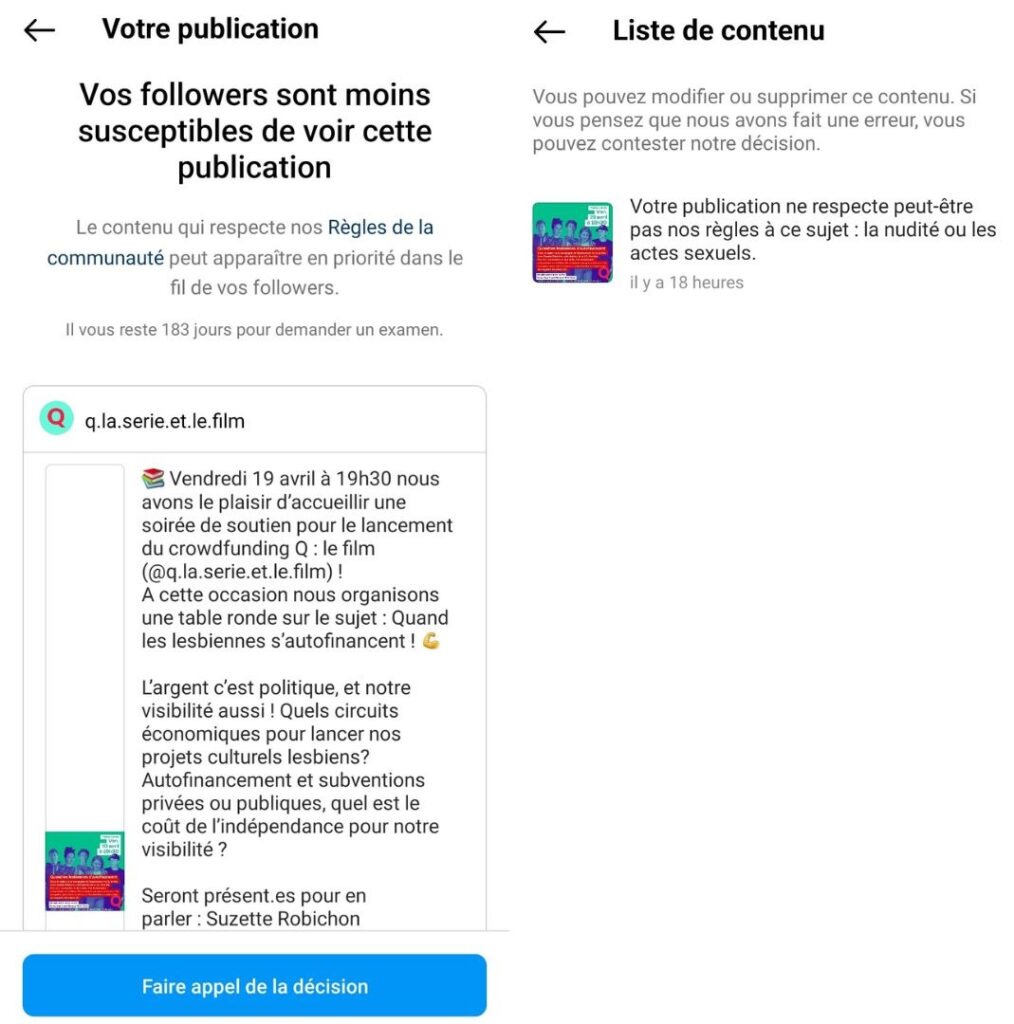 Le message reçu par les administrateurs de la page Instagram // Source : Capture d'écran Numerama