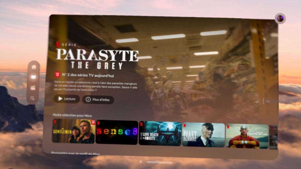 Netflix sur l'Apple Vision Pro grâce au logiciel Supercut. // Source : Numerama