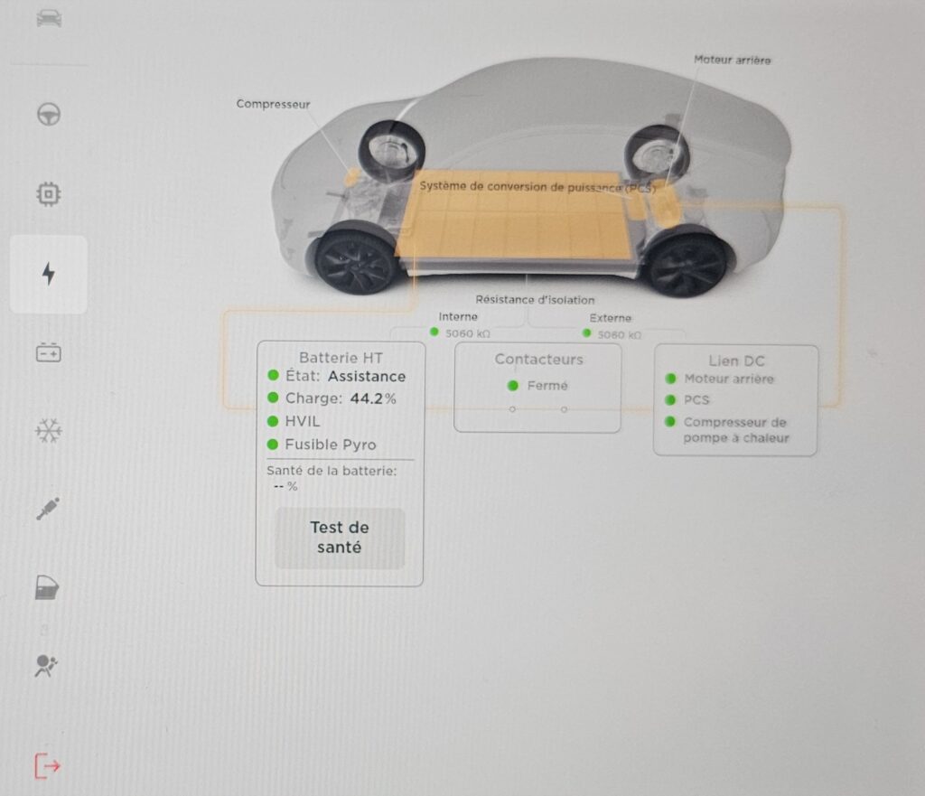 Un test de santé de la batterie est possible en mode entretien.