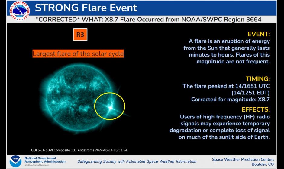May 15 marked the biggest solar flare of this solar cycle, so far. // Source: NOAA