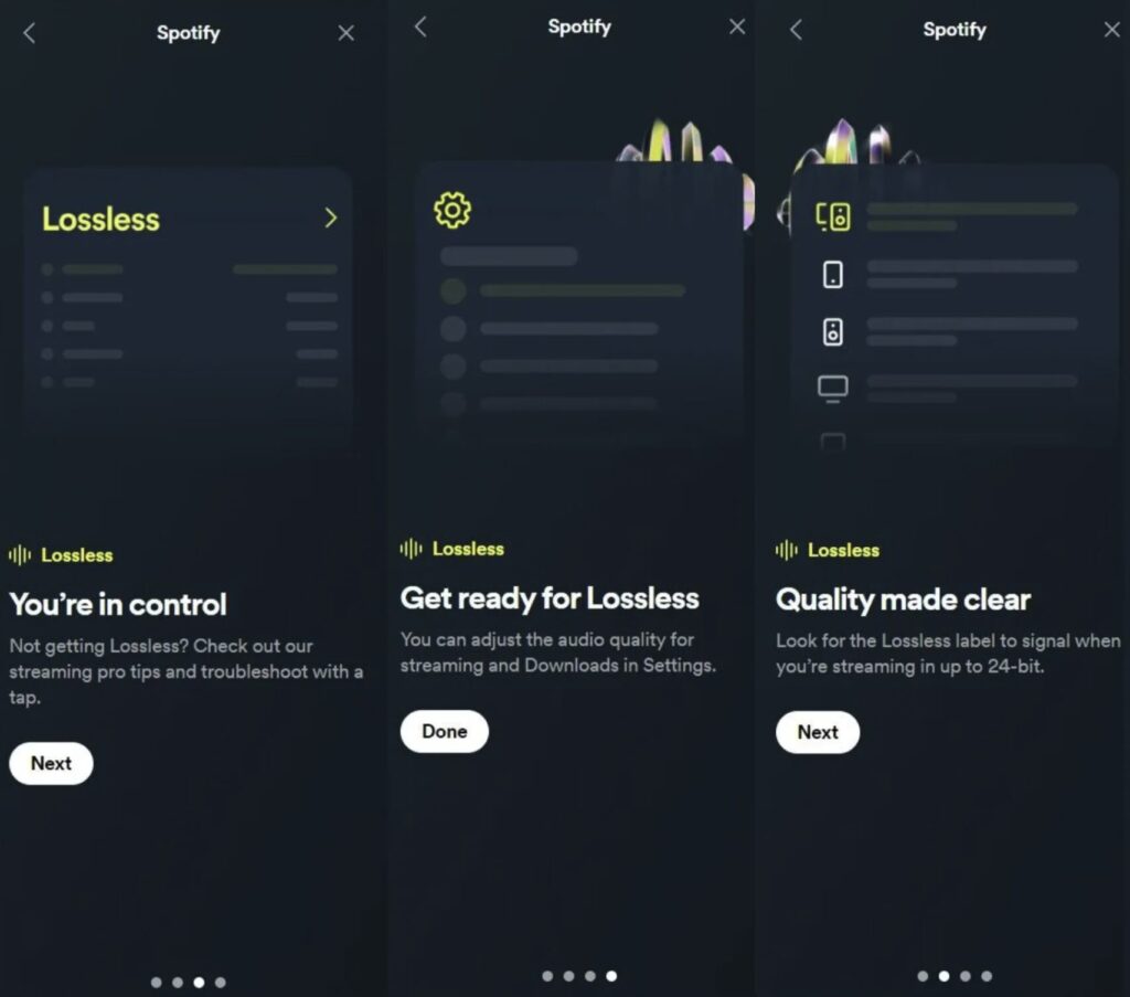 The presentation of lossless in the Spotify app for Windows.