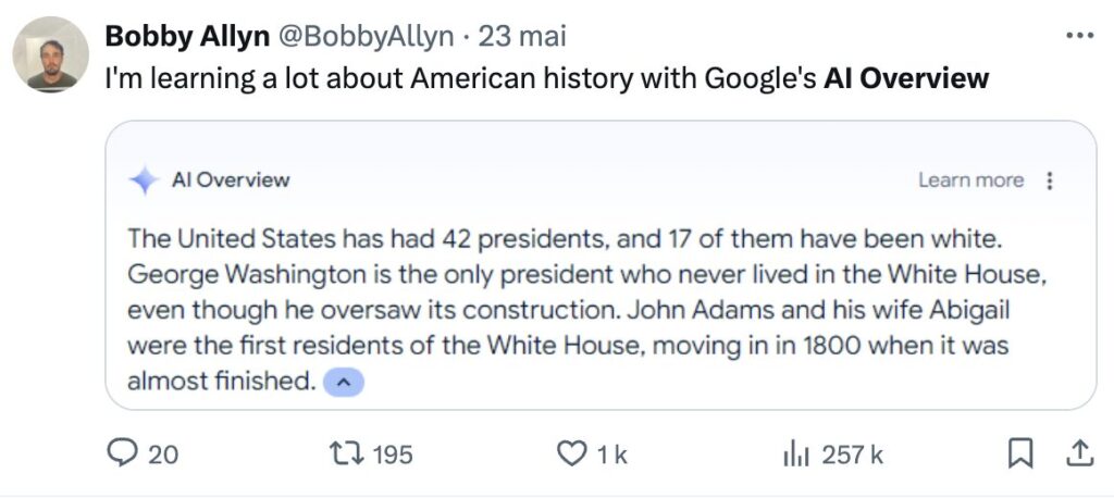 Sur 42 présidents américains, 17 seraient blancs selon Google. En réalité, Joe Biden est le 46ème président… et le 45ème blanc.