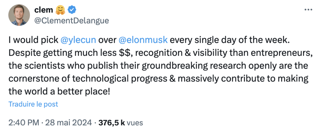 Pour le patron de HuggingFace, Yann Le Cun est plus fiable qu'Elon Musk.