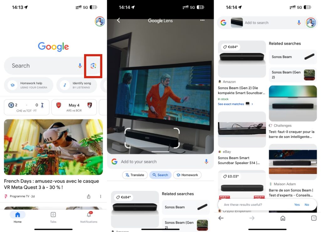Google Lens on iOS.  He recognizes the brand of the soundbar here.