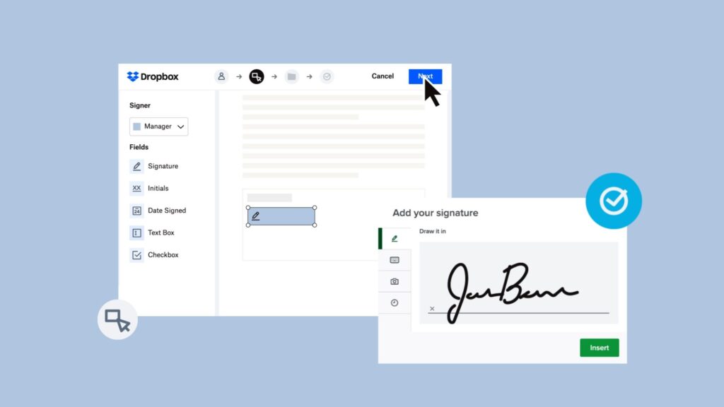 A Dropbox Sign account allows you to digitally sign a document.  // Source: Dropbox