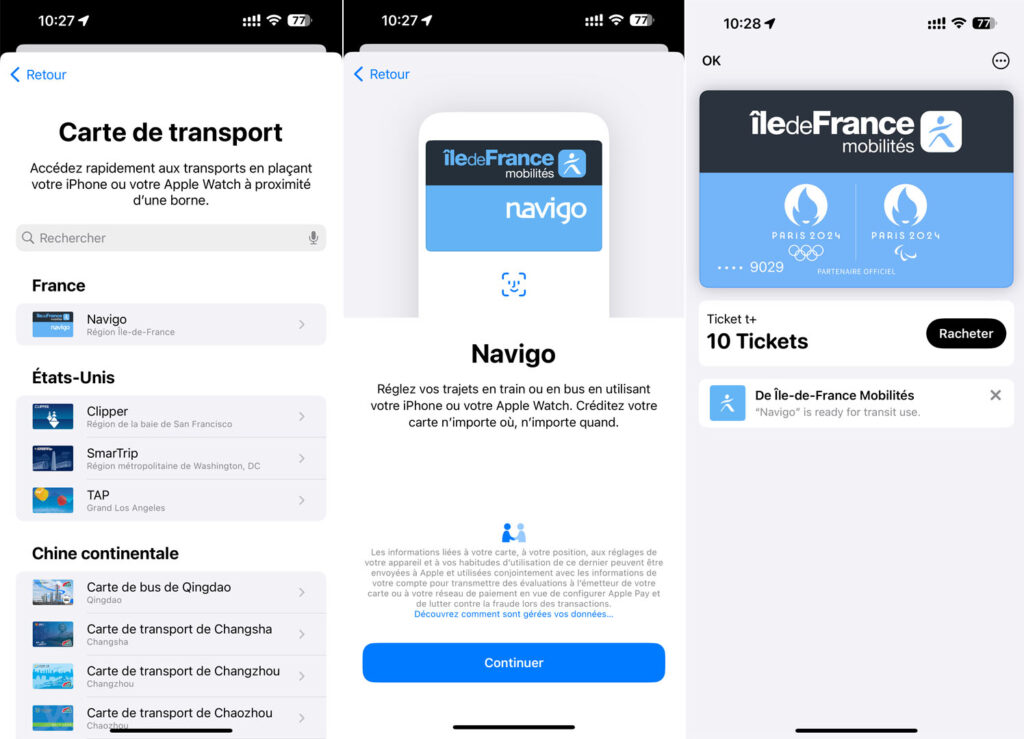 La création d’un passe Navigo depuis Apple Cartes (on peut aussi le faire depuis Île-de-France Mobilités).
