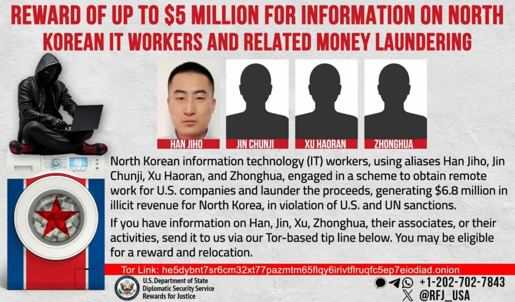L'avis de recherche des quatre ressortissants nord-coréens. // Source : FBI