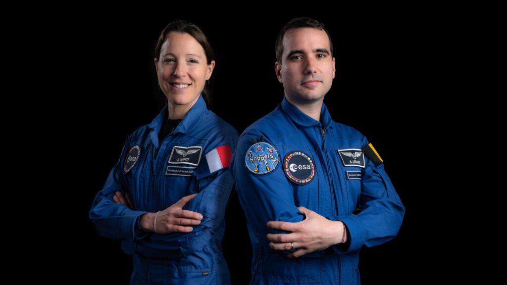 The Frenchwoman Sophie Adenot and the Belgian Raphaël Liégeois. // Source: Via X @esaspaceflight (cropped photo)