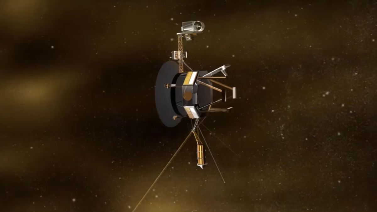 Vue d'artiste d'une sonde Voyager dans l'espace. // Source : Capture YouTube Nasa JPL