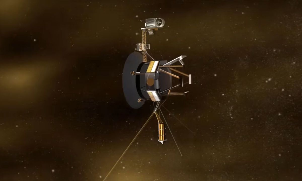 Vue d'artiste d'une sonde Voyager dans l'espace. // Source : Capture YouTube Nasa JPL