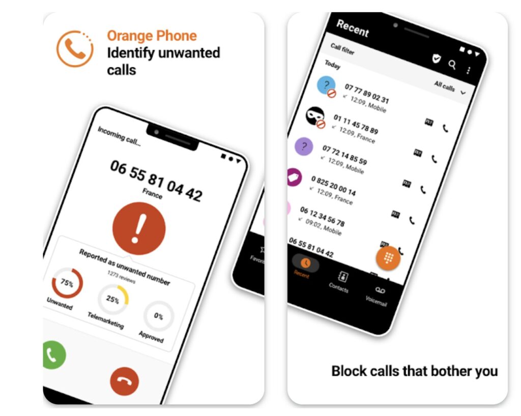 L'interface Orange Téléphone sur Android.  Il continuera à fonctionner normalement.